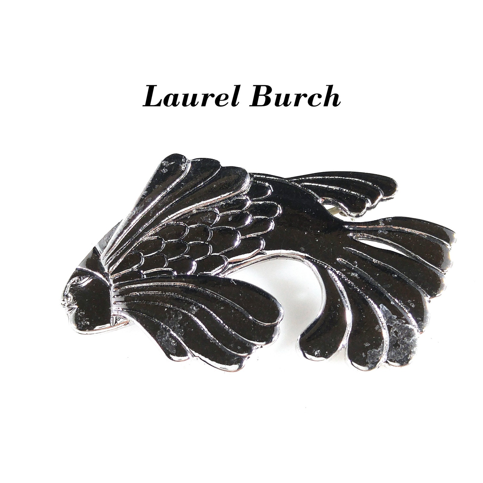Laurel Burch Fish With Human Face Brooch Rhodium Plated 1980s Vintage Jewelry 75$